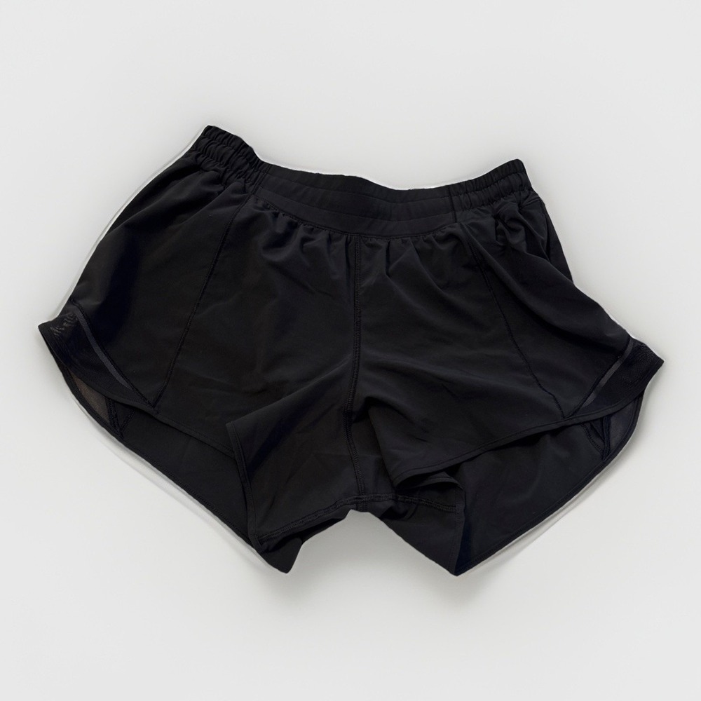 Lululemon Black Mesh Panel Lined Running Shorts Womens 10 Athletic 3.5" LW7ARLT